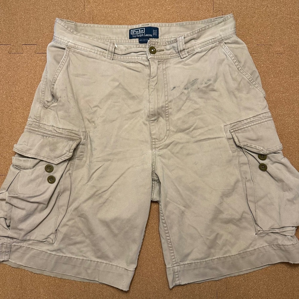 Polo Ralph Lauren Cargo Shorts Mens 33 Khaki Tan Classic Chino Cotton Utility